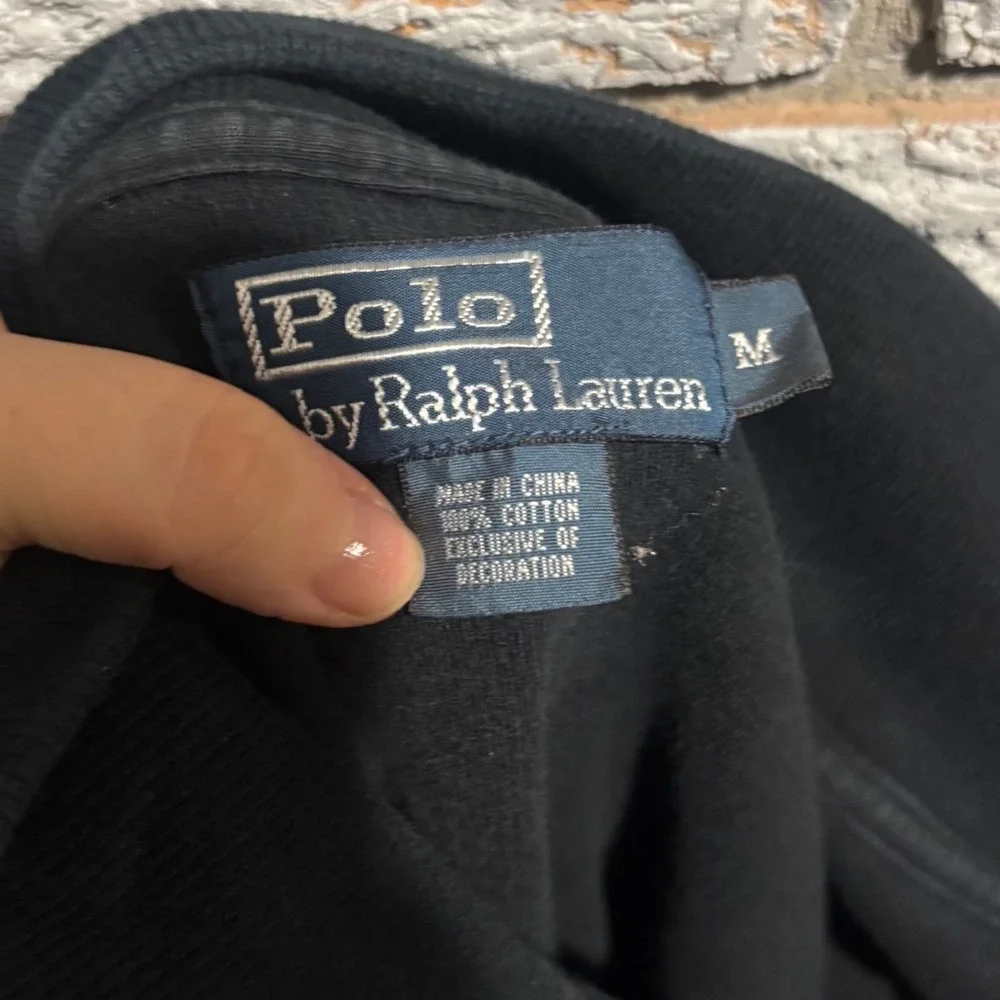 Polo Ralph Lauren Mens Quarter Zip Pullover Black Cotton Sweater Red Pony Size M